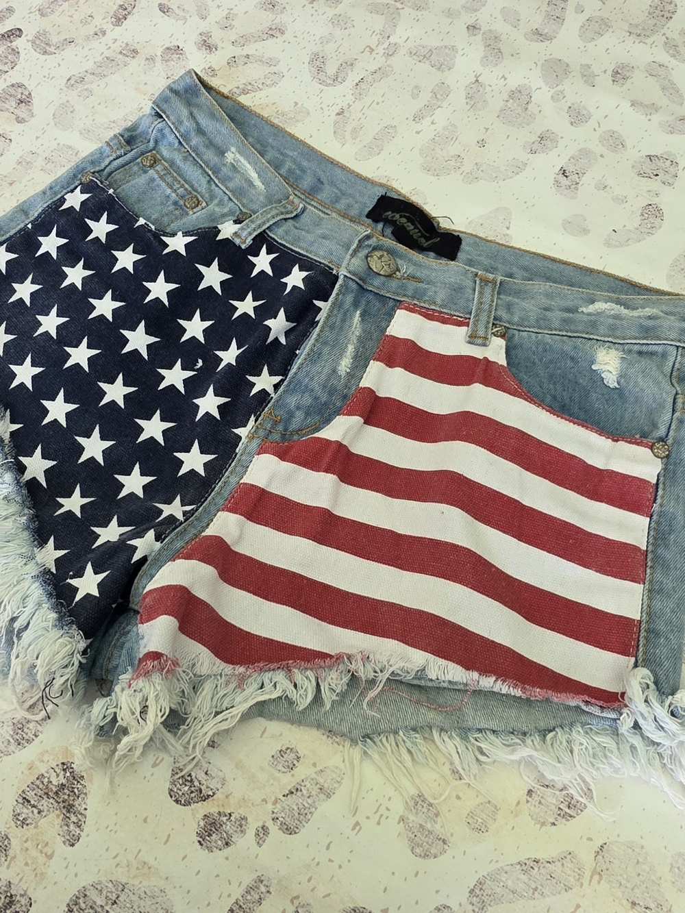Flag Patchwork Denim Jean Shorts - Red, White & Blue